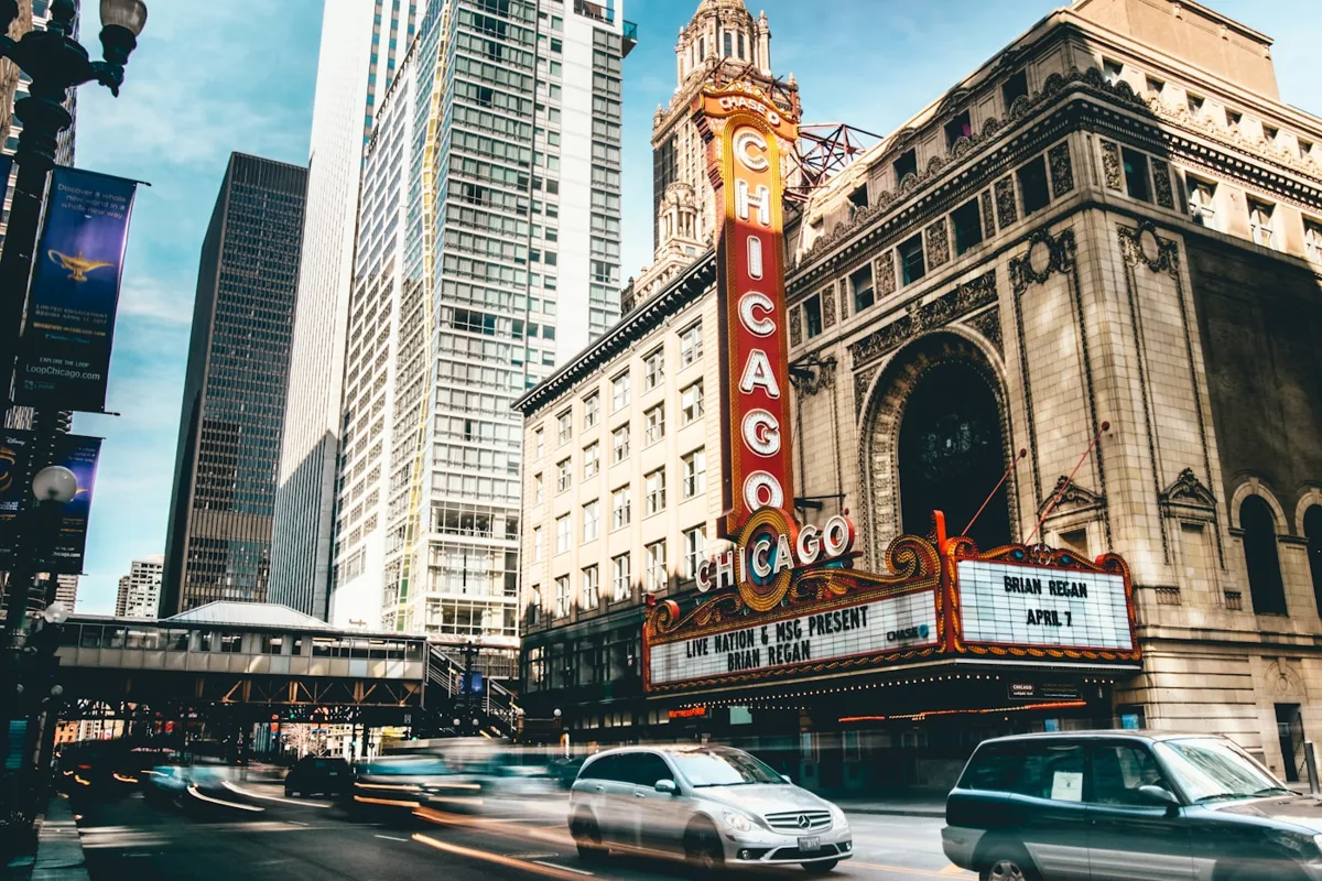 The Chicago Theatre and surrounding downtown streets